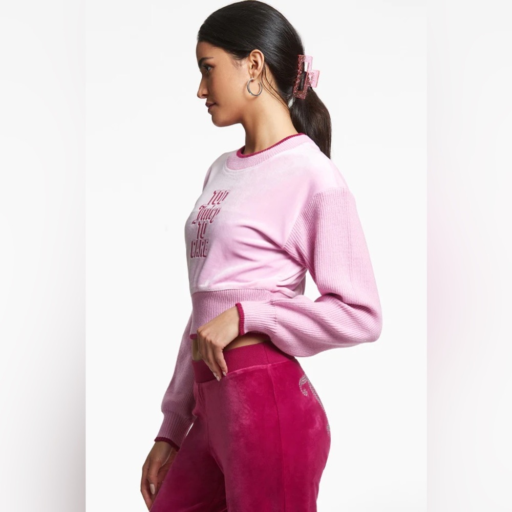 Juicy Couture Pink cropped velour sweater XS - Picture 2 of 5